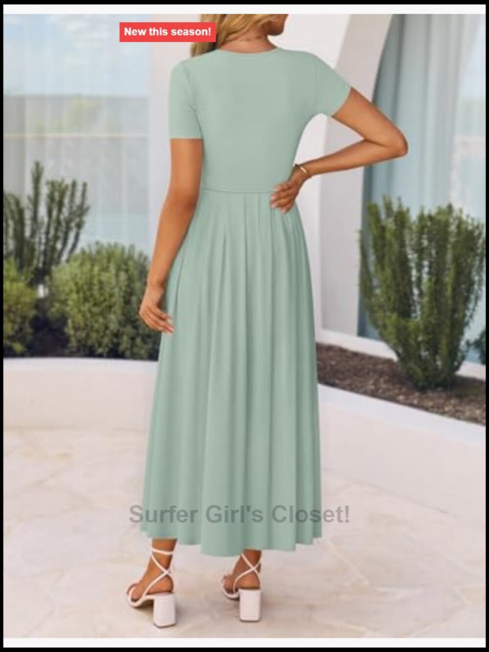 Flowy High Waist Midi A-Line Short Sleeve Maxi Dress with Pockets - Picture 3 of 7